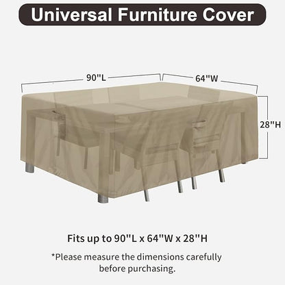 PureFit Patio Furniture Covers, Outdoor Table Furniture Cover Waterproof Rectangle, Patio Sectional Couch Set Cover for Deck, Lawn and Backyard, UV Resistant, 90"L x 64"W x 28"H, Camel