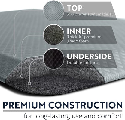 KANGAROO Thick Ergonomic Anti Fatigue Mats for Kitchen Floor, 70x24 Runner, Cushioned Standing Office Desk Mat, Waterproof Scratch Resistant Topside, Supportive All Day Comfort Padded Foam Rugs, Gray