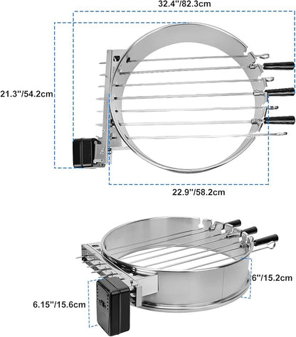 only fire Shish Kabob Set with Stainless Steel Ring, Automatic Skewers Turner for Weber 22" Kettle and Other Similar Kettle Grills