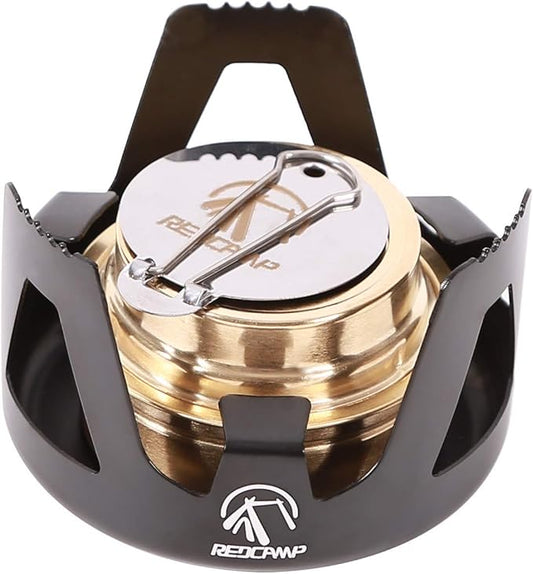 REDCAMP Mini Alcohol Stove for Backpacking, Lightweight Brass Spirit Burner with Aluminium Stand for Camping Hiking