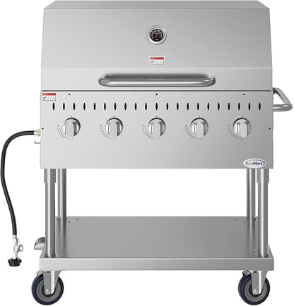 36 in. Commercial Outdoor Propane Gas Grill With Roll Dome Cover in Stainless-Steel (CGKIT3-36D)
