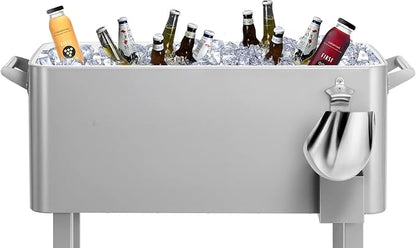 EDOSTORY 80 Quart Rolling Ice Chest Cooler Cart,Patio Backyard Party Drink Beverage Bar Stand Up Cooler Trolley with Ice Scoop