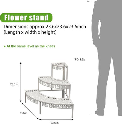 aboxoo 3-Tier Metal Plant Stand, Quarter Round Stair-Step Corner Shelf | Holds - Image 2