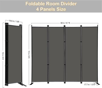 MAYOLIAH 4 Panel Room Divider Screen 6Ft Tall Foldable Privacy Dividers Indoor Wall Partition Room Separator Grey
