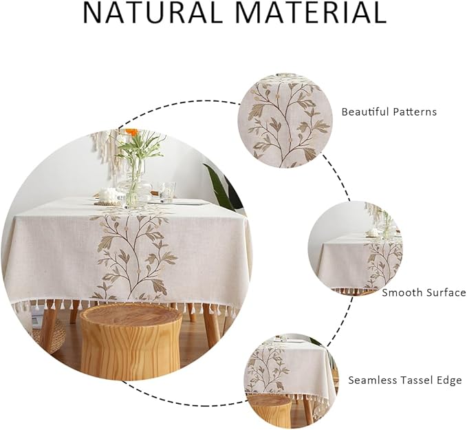 Pahajim Rustic Linen Tablecloth Cotton Waterproof Table Cloth for Kitchen Dining with Tassel Rectangle Tablecloths Rectangle/Oblong,55''x102'',8-10 Seats