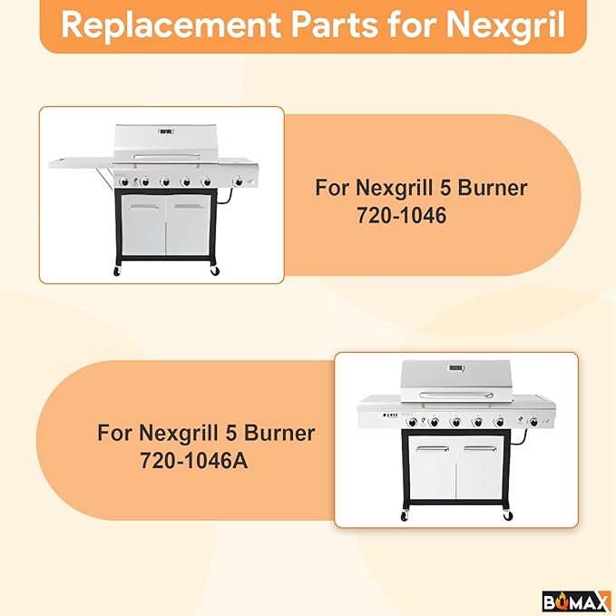 Grill Grates Replacement for Nexgrill 5 Burner 720-1046 720-1046A, Cooking Grate Replacement for Nexgrill Replacement Parts 5 Burner, Cooking Grate, Heat Shield and Burner Kit for Nexgrill 720-1046