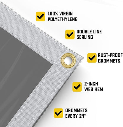 Core Tarps 30 Mil Extreme Heavy Duty Clear Tarp with Gromments - 20x30ft Super Clear Tarps Heavy Duty Waterproof Vinyl Tarpaulin, Transparent Tarp for Outdoor, Camping & Construction, Clear Grey