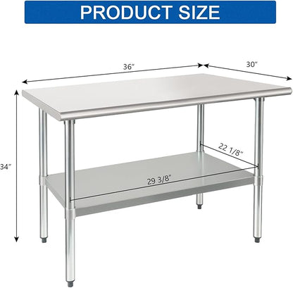 HARDURA Stainless Steel Table 30X36 Inches with Undershelf and Galvanized Legs NSF Heavy Duty Commercial Metel Table for Food Prep