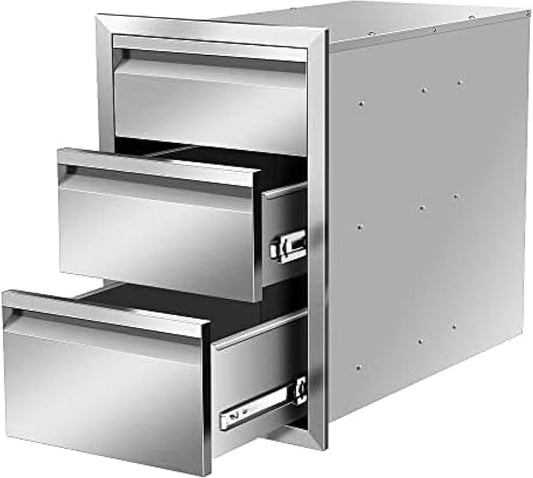 Outdoor Kitchen Drawers, Flush Mount Triple Access BBQ Drawers With Stainless Steel Handle, BBQ Island For BBQ Island Patio Grill Station,Three Drawers