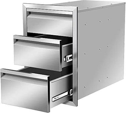 Pull Out Trash Drawer, Lower Sliding Rails Stainless Steel Roll Out Trash Bin Pull Out Tray With Handle For Outdoor Kitchen BBQ Island Grill Station,Three Drawers