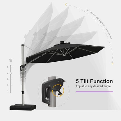 PURPLE LEAF Cantilever Patio Umbrella 11ft Round Solar LED Light, Stays bright - Image 5