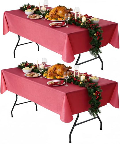 Nasitos 2 Pack Christmas Table Cloth Rectangle 60x120 Inch-Vinyl Plastic Red Tablecloth with Flannel Backing 100% Waterproof, Stain Resistant, Wipe Clean Table Covers for Kitchen Dining Parties