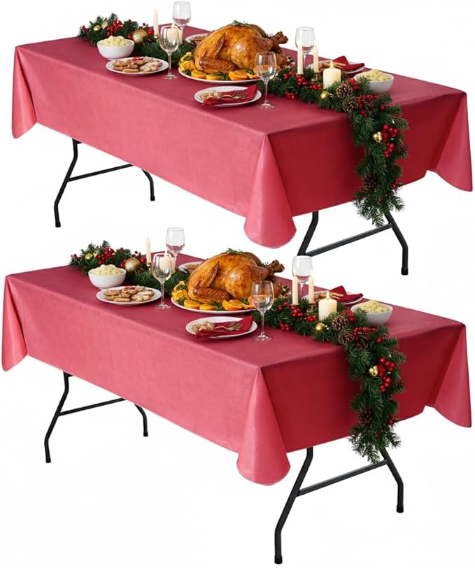 Nasitos 2 Pack Valentine's Day Table Cloth Rectangle 60x84 Inch-Vinyl Red Plastic Table Cloth for Parties, Stain Resistant Washable Table Cover for Dining, Buffet, Events, Weddings and Restaurants
