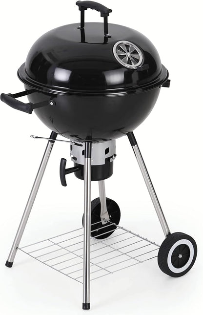 MFSTUDIO 18" Kettle Charcoal Grill, Portable Porcelain-Enameled BBQ Grill with Slide Out Ash Catcher for Outdoor Barbecue Cooking, Black