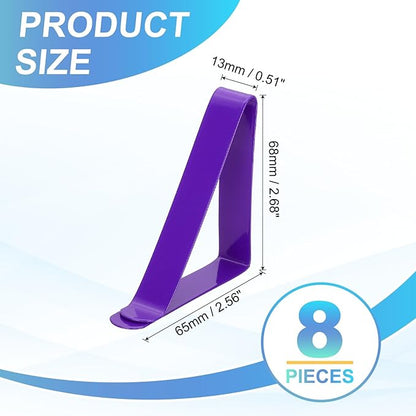 uxcell 8 Pack Tablecloth Clips, Stainless Steel Table Cloth Cover Clamps, 2.56" x 2.68" Windproof Holder Clips for Home Party Picnic Wedding Camping Dining Tables, Purple