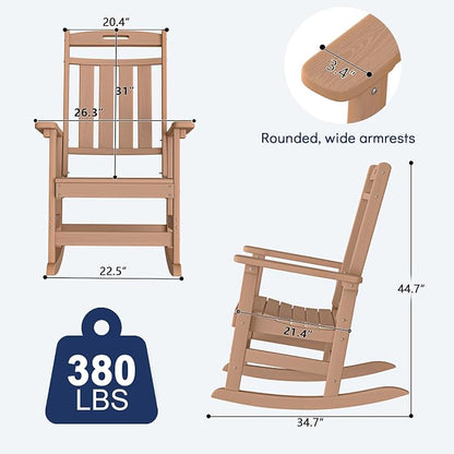 Oversized HDPE Outdoor Rocking Chair Set of 2, All-Weather, Teak | Heavy Duty - Image 2