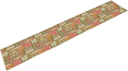 Colorful Patchwork Table Runner, Boho Floral Vintage Wildflower Rustic Paisley Design Table Runner for Dining Coffee Party Holiday Farmhouse 13x108in