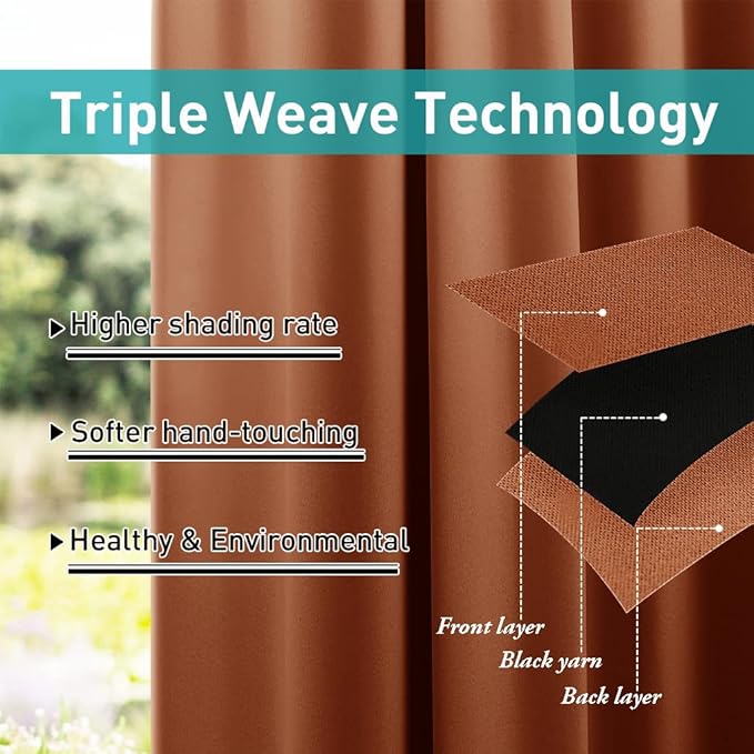 NICETOWN Outdoor Curtains Waterproof Fixed Bottom W52xL95 Burnt Orange | - Image 6