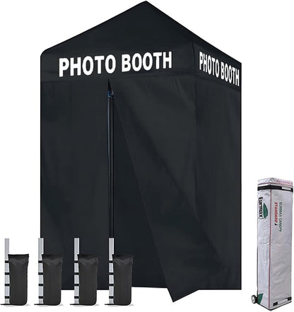 Eurmax USA 5'x5' Pop-up Canopy Portable Photo Booth Tent for Events Wedding Photobooth for Professional Photos Photo Studio Photo Booth System with Roller Bag，Bonus 4 SandBags (Printed Black)