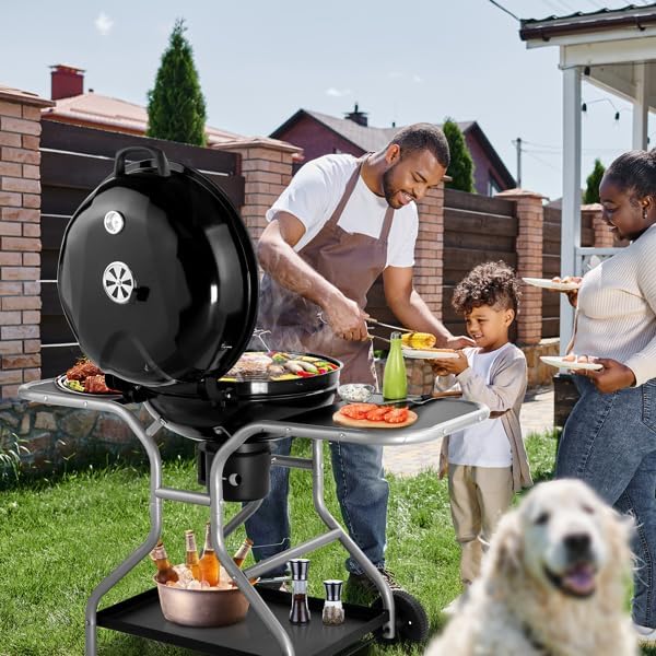 Kettle Charcoal Grill with 2 Side Tables & Storage Shelf, Outdoor BBQ Grill - Image 4