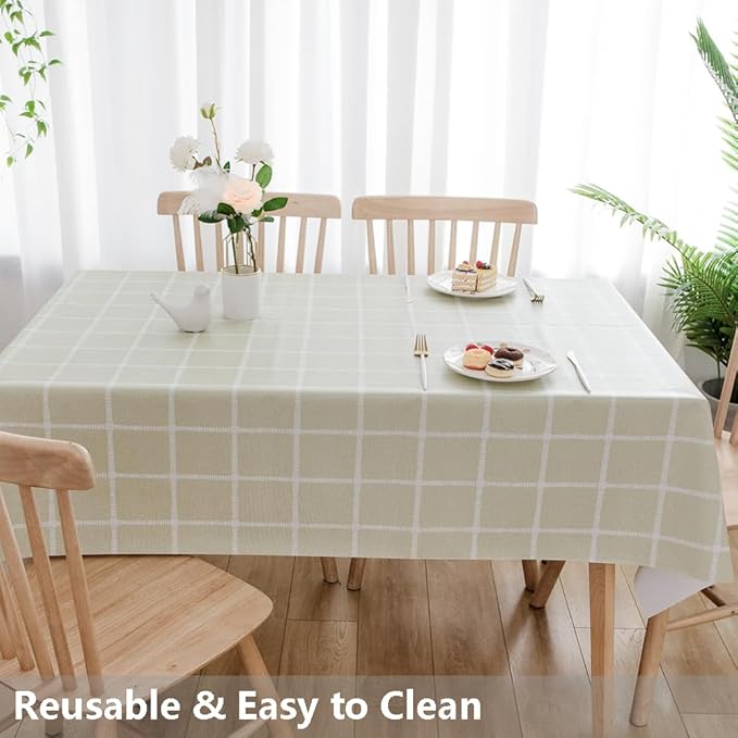 TruDelve Heavy Duty Vinyl Tablecloth Sage Green Plastic Table Cloth Spring Square Tablecloths Waterproof Outdoor Picnic Tables Cover (54'' x 54'', Plaid-3)