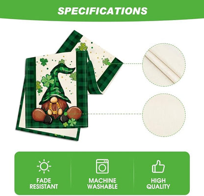 Artoid Mode Shamrock Buffalo Plaid Gnomes Lucky St. Patrick's Day Table Runner, Kitchen Dining Table Decor for Outdoor Home Party Decor 13 x 72 Inch