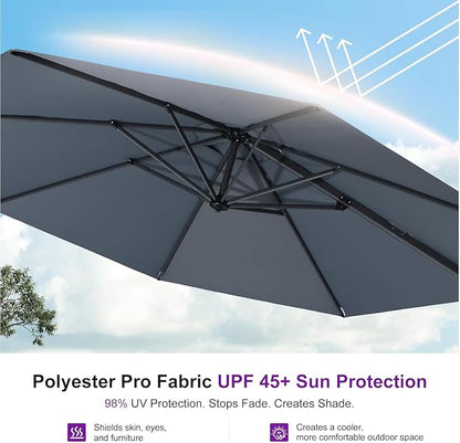 PURPLE LEAF Cantilever Umbrella 10 Feet Round 360° Rotation Light Grey | - Image 4