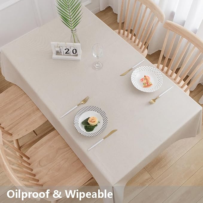 TruDelve Heavy Duty Vinyl Tablecloths Beige Plastic Table Cloth Square Waterproof Wipeable Tablecloth PVC Table Cover (54'' x 54'', Pure Beige)