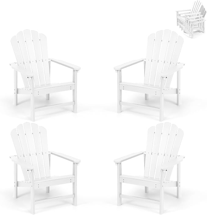 Oversized Stackable Adirondack Chair Set of 4, HDPE Fire Pit Chair | All-Weather by Mguio