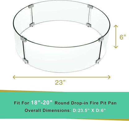 Holy Fire 23" x 6" Round Fire Pit Glass Wind Guard Clear Tempered Glass Flame Protective Pane Wind Resistant - Fits 19” Round Fire Pit Burner Pans