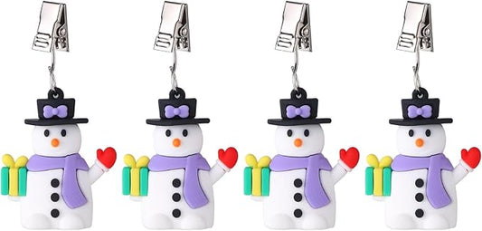 TwoFish Home Set of 4 Xmas Snowman Tablecloth Weight Clamps Decoration Xmas Snowman Tablecloth Weight Clamps Pack of 4