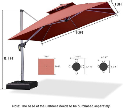 PURPLE LEAF Cantilever Patio Umbrellas 10'x 10' Square Double Top Brick Red | - Image 9
