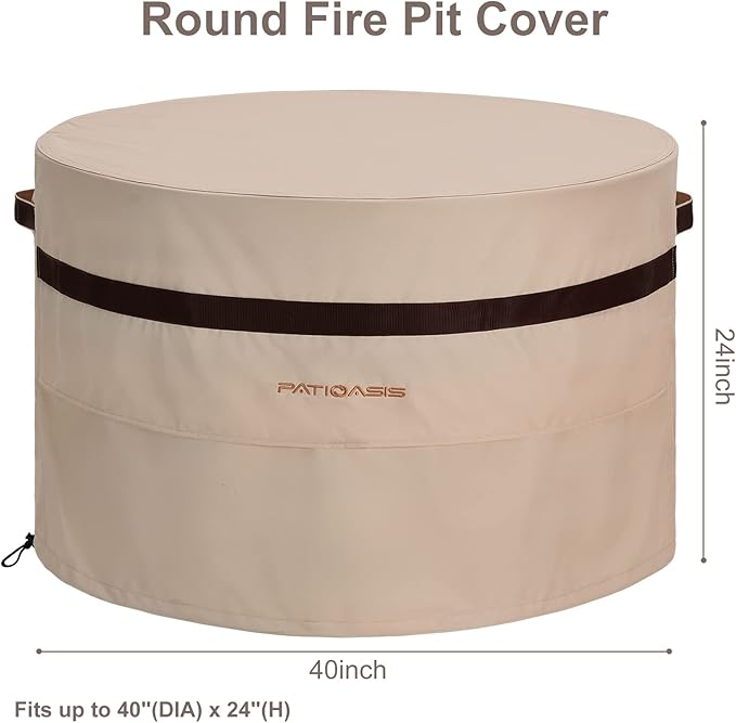 40 Inch Round Fire Pit Cover, Heavy Duty Waterproof 600D Outdoor Cover for Fire Bowl & Patio Table, 24 Inch High