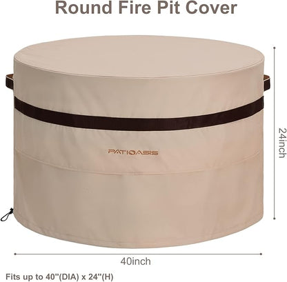 40 Inch Round Fire Pit Cover, Heavy Duty Waterproof 600D Outdoor Cover for Fire Bowl & Patio Table, 24 Inch High
