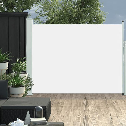 YAFF Patio Retractable Outdoor Folding Privacy Divider, Water & UV Resistant Sun Shade Privacy Wind Screen for Garden, Backyard, Balcony, Terrace 55.1"x196.9" Cream (15.4lbs)