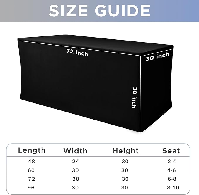 Nasitos Black Fitted Table Covers for 6 Foot Tables - 72 x 30 Inch - 6 Pack Stretch Spandex Rectangle Table Clothes, Polyester Fabric Tablecloths for Parties, Trade Show, Craft Show, Banquet