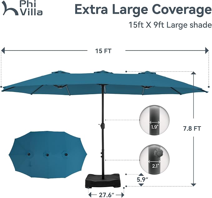 PHI VILLA 15ft Large Outdoor Patio Umbrella - Image 6