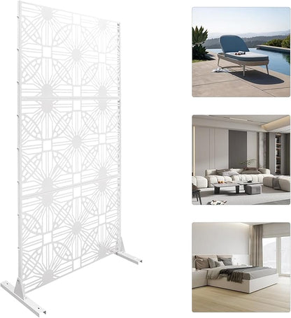 Patio Privacy Screen,Patio Privacy Divider with Stand, Decorative Privacy Fence Screen for Garden Backyard Balcony,Outdoor Decorative Panels for Balconies, Courtyards,Swimming Pools (Flower White)