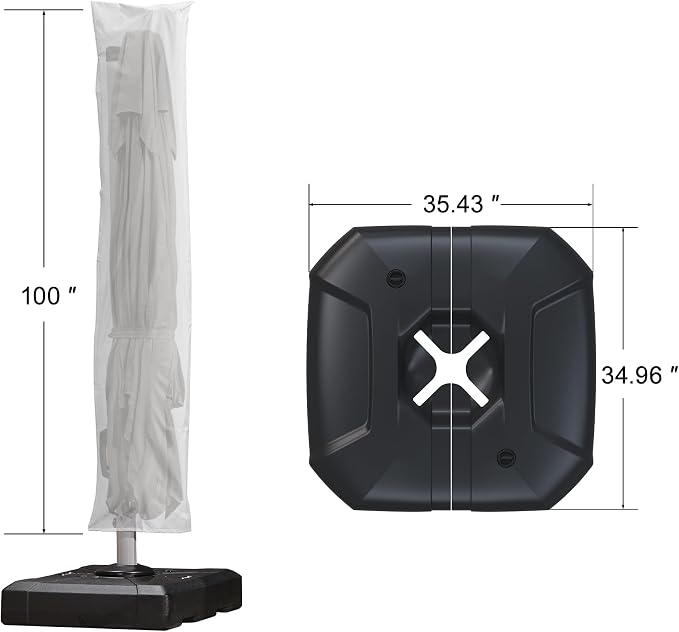PURPLE LEAF Umbrella with Base and Cover 9' x 11.5' All Shade White | More - Image 3