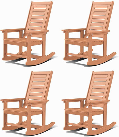 GREENVINES Oversized Outdoor Rocking Chairs Set of 4, HDPE Rocker, Teak | 21.7" by GreenVines