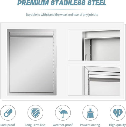 Outdoor Kitchen Door 18" W x 21" H inch Double Wall Door Panel Stainless Steel BBQ Single Door Flush Mount for Outdoor Kitchen Island(w/Right Swing)
