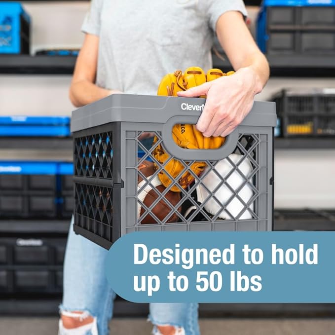 CleverMade Collapsible Milk Crate, Obsidian, 1PK - 25L (6 Gal) Stackable Storage Bins, Holds 50lbs Per Bin - Clevercrates are Heavy Duty, Plastic Collapsible Storage Crate for Multi Purposes