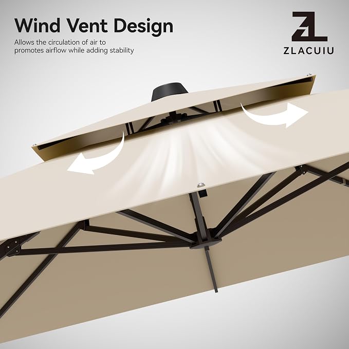 9x12FT Cantilever Patio Umbrella Heavy-Duty Aluminum | 360° Rotating Double - Image 6