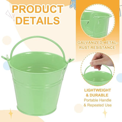 Small Metal Buckets, Mini Buckets with Handle Galvanized Colored Tin Pail Containers Basket Party Supplies - Fit for (Halloween - Classroom Crafts) 2.7" & 10Pcs & Light Green