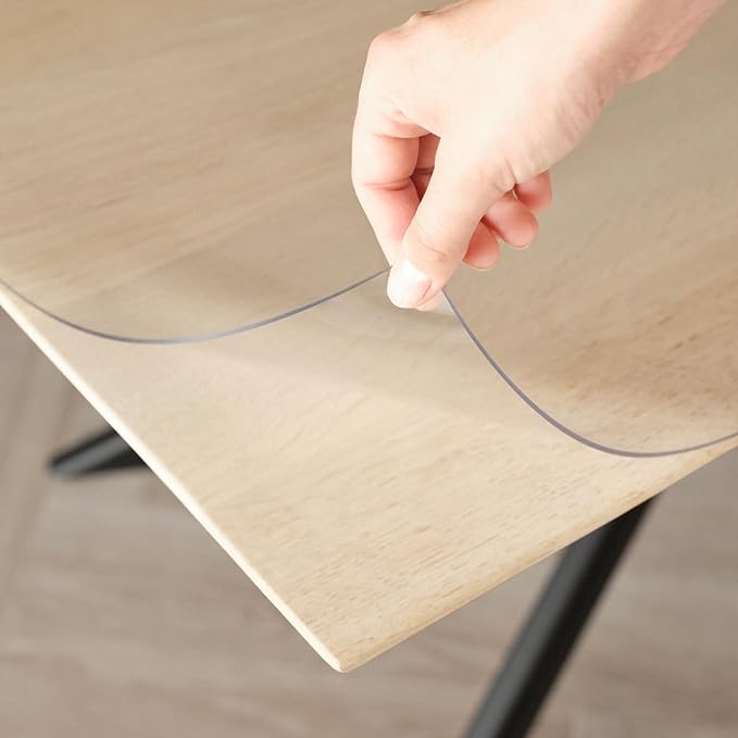 Clear Table Cover Protector, 46x84 inch , German Quality with 2 Mm Thickness, Stain Resistant Dining Pad with Beveled Edges, Washable Tablecloth, Fitted Clear Desk Cover for Indoor & Outdoor Use