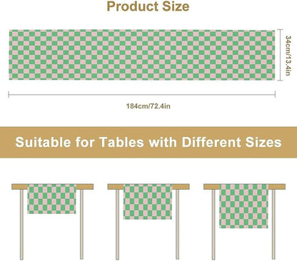 Retro Checkered Table Runner, Cute Pink Green Checkerboard Vintage Hippie Modern Aesthetic Table Runner for Party Kitchen Dining Home Outdoor Banquet 13x120in