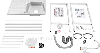 Portable Outdoor Utility Sink, Free Standing Single Bowl Kitchen Sink with Storage Shelf Faucet Operation Countertop, Commercial Stainless Steel Sink Adjustable Support Feet (30X16X30in)