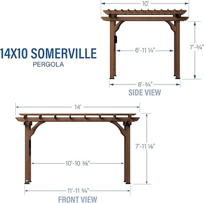 Backyard Discovery Somerville 14 x 10 Walnut All Cedar Pergola, Durable, Quality Supported Structure, Snow and Wind Supported, Rot Resistant, Electrical Outlet with USB, Deck, Garden, Patio