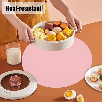 Round Faux Leather Placemats Set of 6,Reversible PU Placemat for Dining Table,Waterproof Table Mats Heat Resistant Wipeable Anti Slip Washable,Modern Table Protectors(Pink and Blue)