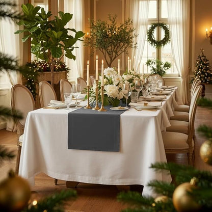 D'Moksha Homes Linen Table Runner 48 Inches - 100% Pure Linen Charcoal Grey Table Runner 14 x 48 Inch for Coffee Tables, Dresser, Winter, Holiday - Machine Washable